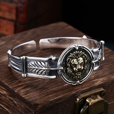 Men's Sterling Silver Lion Cuff Bracelet