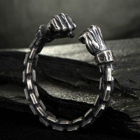 Men's Fine Silver Link Pattern Fists Cuff Bracelet
