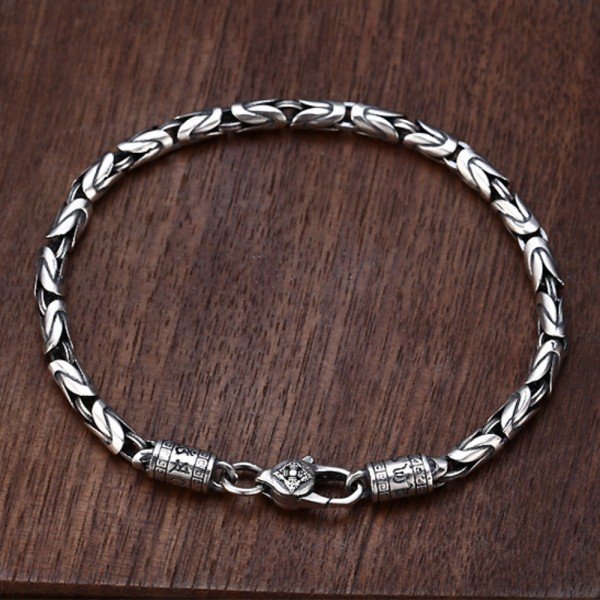 Men's Sterling Silver Vajra Clasp Byzantine Chain Bracelet ...