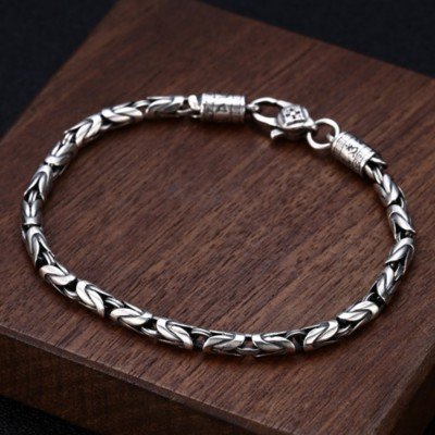 Men's Sterling Silver Vajra Clasp Byzantine Chain Bracelet ...
