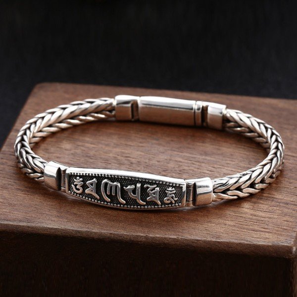 Men's Sterling Silver Six True Words Mantra Braided Bracelet ...