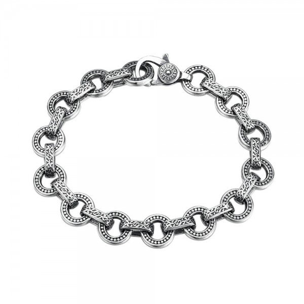 Men's Sterling Silver Rings Link Chain Bracelet - Jewelry1000.com