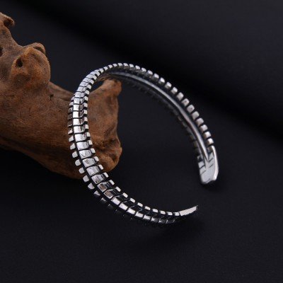 Men's Sterling Silver Dragon Bone Cuff Bracelet