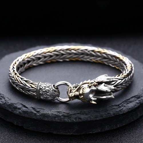 Men's Sterling Silver Bracelet - Silver Dragon