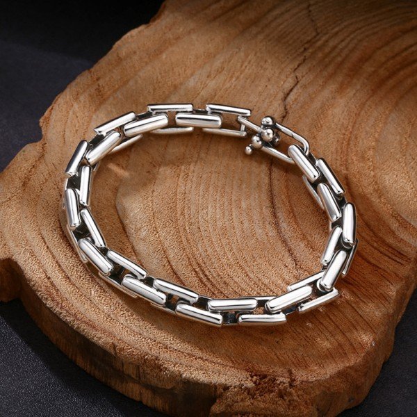 Men's Sterling Silver Rectangle Links Chain Bracelet - Jewelry1000.com
