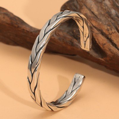 Sterling Silver Braided Cuff Bracelet for Men