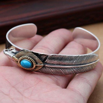 Sterling Silver Turquoise Feather Cuff Bracelet