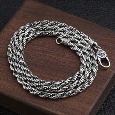4mm Men's Sterling Silver Six True Words Mantra Rope Chain ...