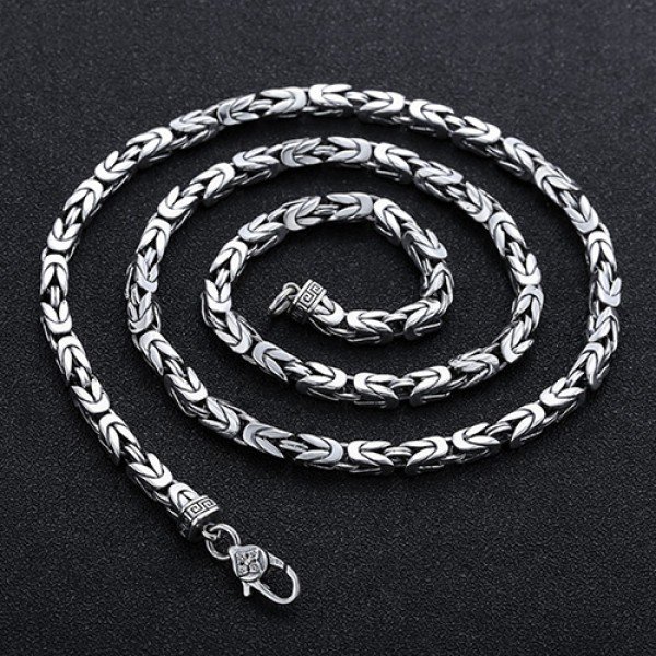 Men's Sterling Silver Pestle Clasp Byzantine Chain - Jewelry1000.com