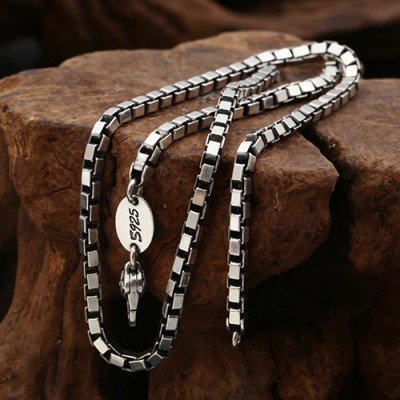 Silver Box Link Necklace Chain (3mm) 20