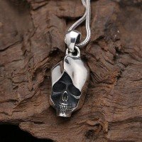 Men's Sterling Silver Skull Pendant Necklace with Sterling Silver Bead Chain 18”-30”