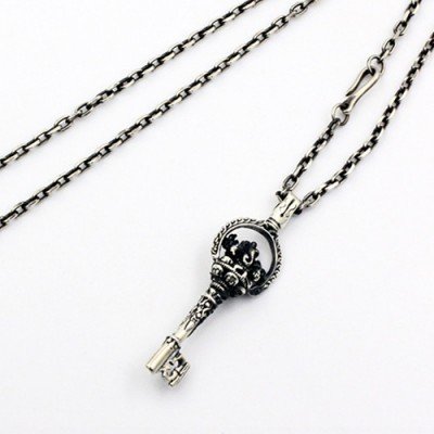 Men's Sterling Silver Ganesha Key Necklace with Sterling Silver Anchor Link Chain 18”-28”