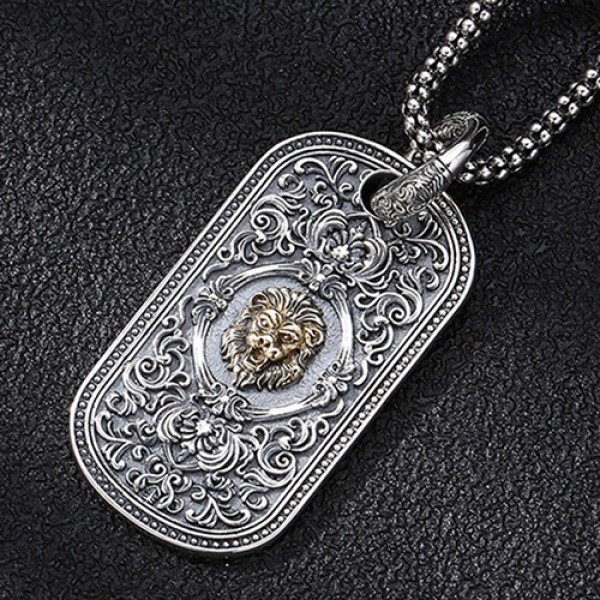 Men's Sterling Silver Lion Tag Necklace - Jewelry1000.com