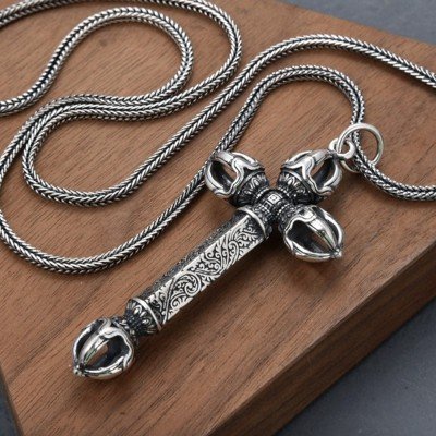 Men's Sterling Silver Vajra Necklace - Jewelry1000.com