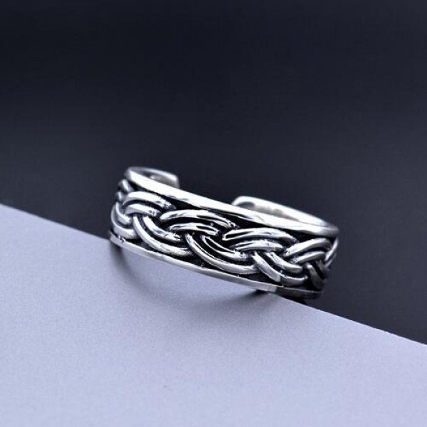 Men's Sterling Silver Rope Pattern Wrap Ring - Jewelry1000.com