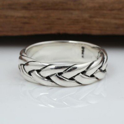Men's Sterling Silver Braided Pattern Band Ring - Jewelry1000.com