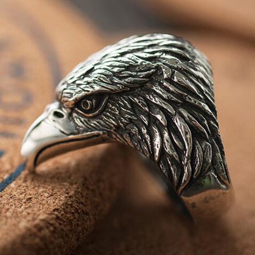 Sterling silver ring Big Eagle with swooping spread Wings high polished and  antiqued silver Animal ring