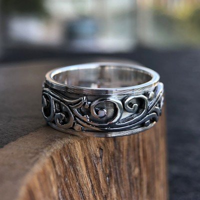 Men's Sterling Silver Ivy Spinner Ring - Jewelry1000.com