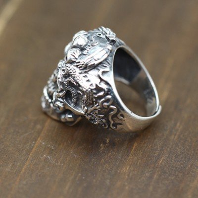 Men's Sterling Silver Dragon Skull Ring - Jewelry1000.com
