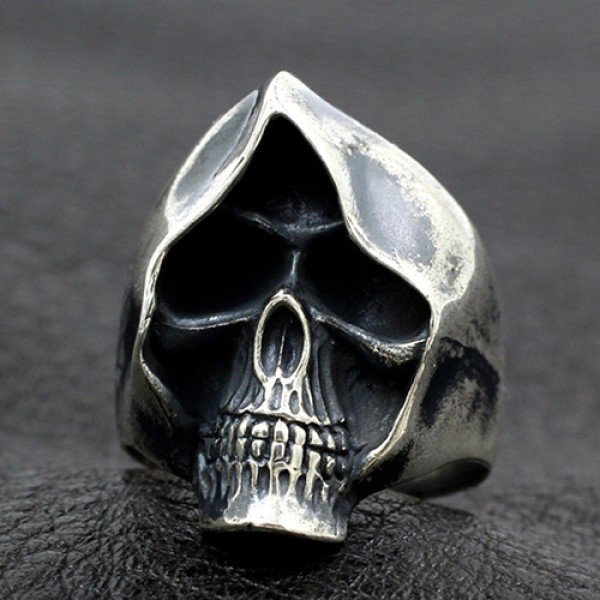 Men's Sterling Silver Grim Reaper Skull Ring - Jewelry1000.com