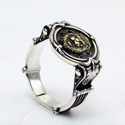 Men's Sterling Silver Lion Head Ring