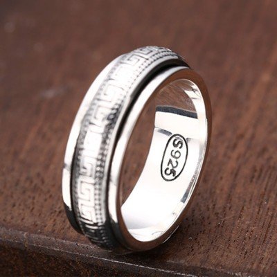 Men's Sterling Silver Oriental Pattern Spinner Ring - Jewelry1000.com