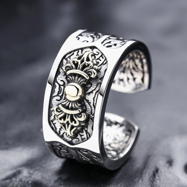 Men's Sterling Silver Vajra Wide Ring - Jewelry1000.com