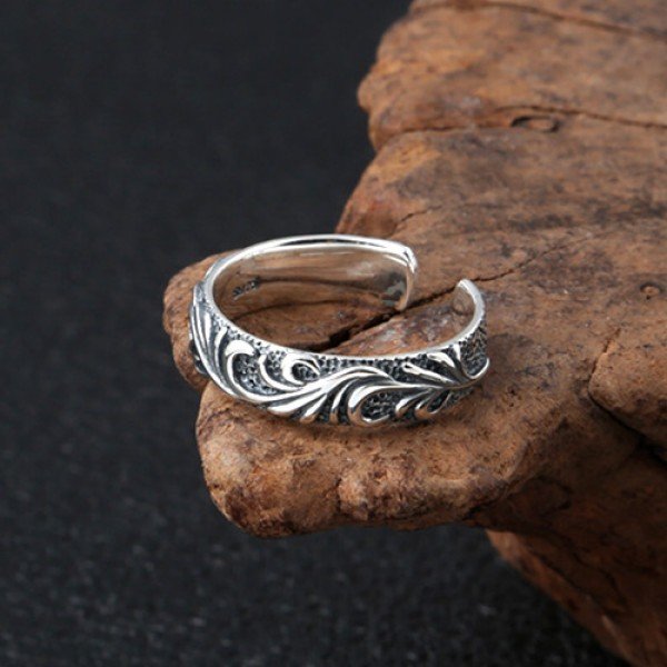 Sterling Silver Ivy Pattern Wrap Ring - Jewelry1000.com